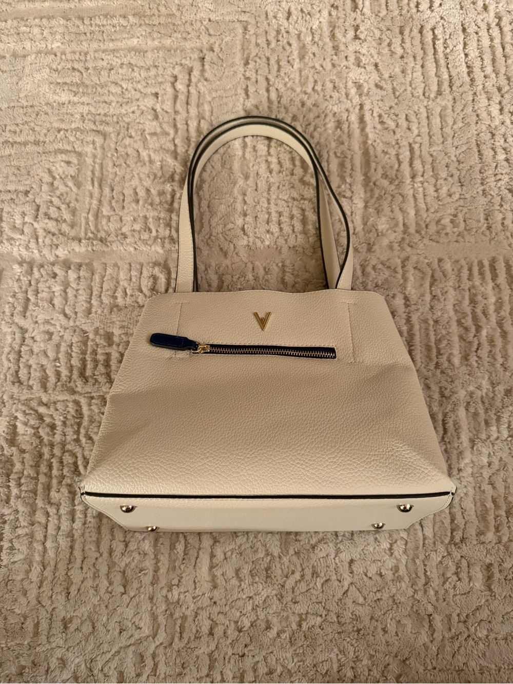 Vanessa Williams Cream Leather Tote Bag